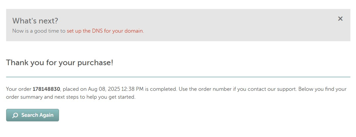 Namecheap Order Confirmation